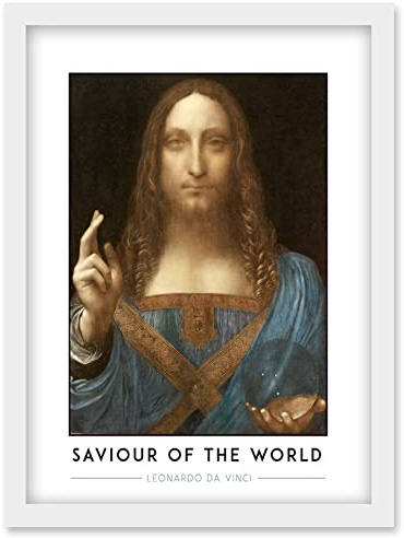 Wee Blue Coo Leonardo Da Vinci Saviour Of The World Salvator Mundi Painting Artwork Framed Wall Art Print A4