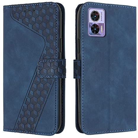 OKZone Coque pour Motorola Moto Edge 30 Neo/Edge 30 Lite, Etui Protection Housse Premium en Cuir PU Portefeuille Étui Téléphone [Fermoir Magnétique] [Fentes pour Cartes] Flip Case（Bleu