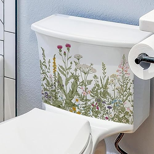 Plant Leaves Flowers Toilet Seat Lid Stickers Green Leaf Floral Toilet Lid Decals DIY Removable Waterproof Toilet Sticker Self-Adhesive Bathroom Wall Stickers for Bathroom Cistern Decor Multicolor