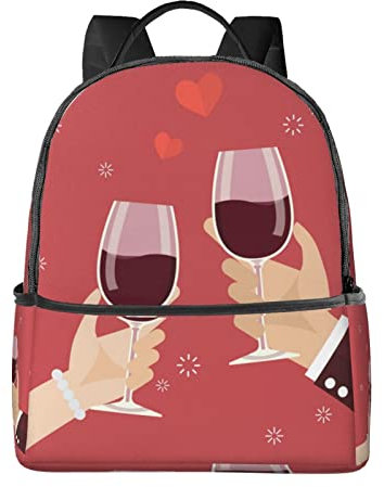 FJAUOQ altes Segelschiff Rucksäcke für Mädchen Jungen, Grundschule Taschen Kindergarten Büchertaschen Rucksack für Schule, Valentinstag Toasten Weingläser Hochzeit, One size