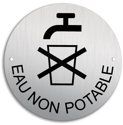 Placa de agua no potable Ø 100 mm 2 veces perforada Placa de identificación Aluminio cepillado n.53255-L