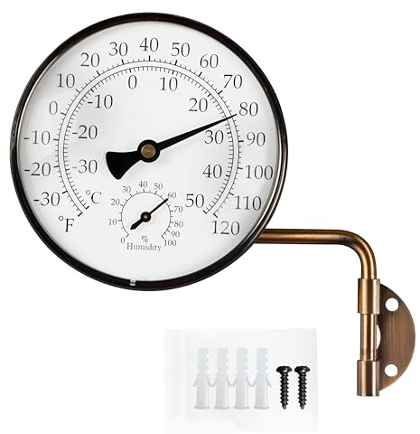 Foxyoo Brass Swivel Thermometer/Hygrometer,Outdoor Window Thermometer Decorative, for Measuring Indoor/Outdoor Temperature 4inch