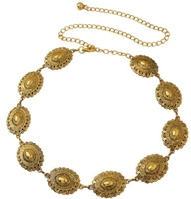 EMOTTOS Cintura a catena Concho per donna, Cintura in metallo intagliato regolabile Western Cowboy Cowgirl per donne, Cinture boho squisite per jeans vestito(C-GOLD)
