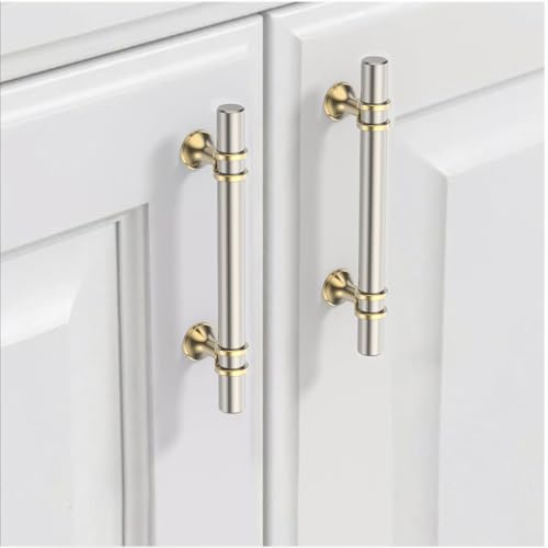 9BUILD Lot de 10 Poignées de Meuble Cuisine Entraxe 96MM Nickel Doré - Poignées pour Placards et Portes EU0044