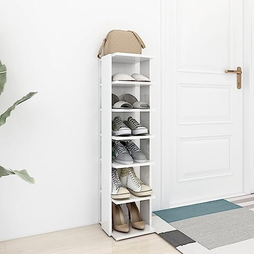 FENLAX Schuhschrank aus Holzwerkstoff 27,5x27x102cm Hochglanz-Weiß Schuhschrank Holz Kommode für Schuhe Schrank für Schuhe Schmales Schuhregal Hoch Schuhregal Holz Schmal Hochschrank Elegante Optik