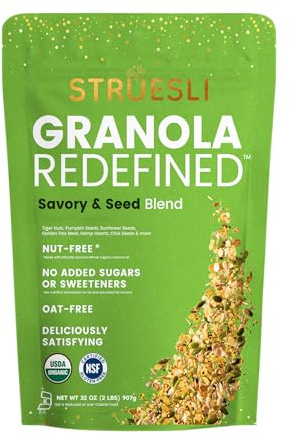 Struesli Savory & Seed Organic Granola, Nut, Grain & Gluten Free, Healthy Snacks with Pumpkin, Sunflower & Chia Seeds, Hemp Hearts, Flax, Tiger Nuts & Sea Salt, Plant Based, Keto & Paleo, 32 Oz