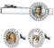 Custom4U Herren Krawattenklammer mit Manschettenknöpfe Set Edelstahl Personalisierte Zirkonia Krawattennadel Set mit Fotogravur Silber Krawattenklammern Tie Clip Zubehör für Vater Freund Ihn