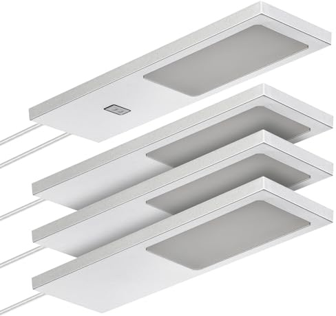 SOTECH 4er Set LED-Möbelleuchte GIULIA II mit/ohne Sensor silbergrau, 2700K warmweiß inkl. Trafo & Verteiler Unterbauleuchte Schrankleuchte Vitrinenbeleuchtung
