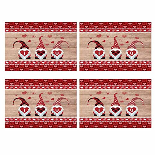 4 x Valentinstags-Platzdeckchen, Wichtel, Holz, gestreift, wasserdicht, 4 Stück
