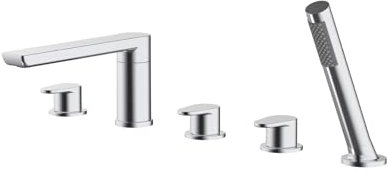 XJTNLB Robinet Baignoire 5 Trous Mitigeur Bain Douche Robinets de Douche et de Baignoire Pommeau de Douche Moderne pour Baignoire Chrome