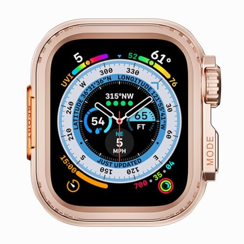 VeveXiao Custodia in metallo robusta di design compatibile con Apple Watch Series 9, 8, 7, 45 mm, protezione da 45 mm, protezione in metallo per iWatch serie 9, 8, 7, oro rosa