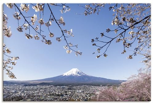ARTLAND Wanddeko Leinwand Bilder Wandbild 120x80 cm Japanische Deko Landschaftbilder Fuji Sakura Kirschblüten Frühling Japan U5GT