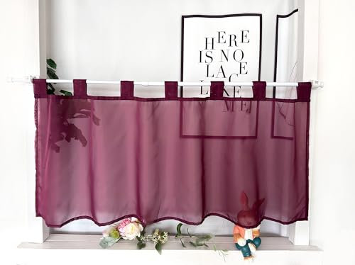 Devola Scheibengardinen Voile Kurzgardine mit Schlaufen Modern Bistrogardine Transparent Fenstervorhang Kurz Gardine Einfarbig Fenstergardinen Küche HxB 45x100cm Violett 1 Stück