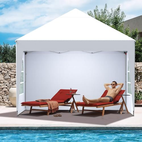 Pavillon 2.5x2.5 Höhenverstellbar-3, Faltpavillon Wasserdicht Stabil, Pop-up Faltbares Partyzelt mit 4 Seitenteilen Winterfest, Gartenpavillon UV Schutz 50+, Zelt für Strand, Hochzeit & Camping, Weiß