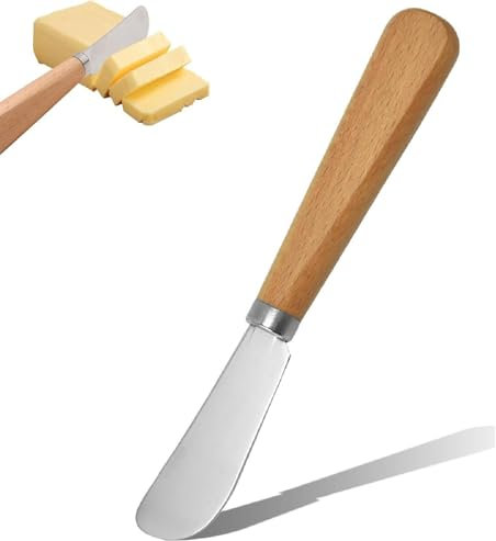 Yuiturt 7 Inches Butter Knife, Stainless Steel Cheese Knife with Wood Handle, Long Handle Butter Spreader, Ideal for Bagels, Sandwiches, and Pizza,Smooth Spreading Butter Cream Cheese Jam