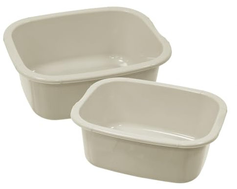 simpa 11L Multi-Purpose Taupe Plastic Rectangular Household Cleaning Bowl for Washing Up, Window Cleaning, Car Valeting and Multi Room Spot Cleaning Tasks - Set of 2 Bowls.
