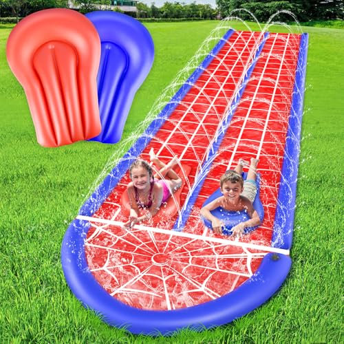 30Ft Slip Water Slide with 2 Bodyboards, Extra Long Slip and Slide Heavy Duty Double Lane for Adults and Kids, Summer Outdoor Water Toys Outside Play Backyard Games with Sprinkler