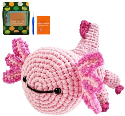 Kitcroet Häkelset Anfängerfreundliches Axolotl Häkelset mit Schritt-für-Schritt-Video-Tutorials, Amigurumi-Häkelset, 1 Packung rosa Axolotl