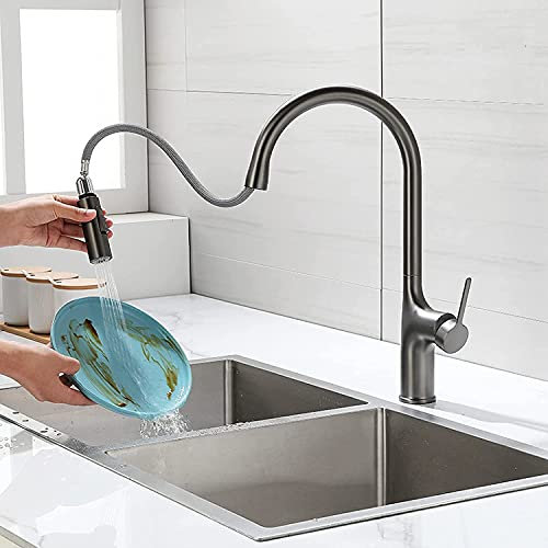 KANBUN Wasserhähne, Wasser-Tap-Arbeitsplatte Küchenarmatur gebürstete Pistole grau Kupfer Ausziehküche Wasserhahn Heiße und kaltes Spüle Waschbecken Wasserhahn/Pistole grau