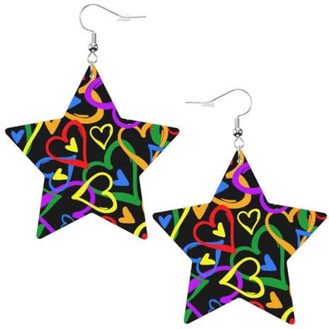 Gay Pride Regenbogen-Ohrringe, leicht, Leder, Stern-Ohrringe, Damenmode, Hochzeit, Alltag, Geburtstag, Zubehör, Einheitsgröße, Kunstleder