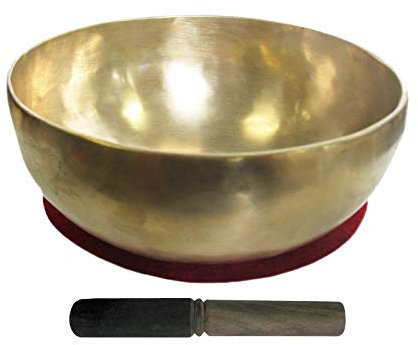 Klangschalenmassage Set 3-tlg Profi-Klangschale ca. 1250g 19-22cm + Kissen + Holz-Leder Reibe-Therapie-Klöppel (ca. 19cm). Therapieklangschale zur Klangschalenmassage für Kinder & Erwachsene. 70221-5