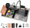 ATHOMASM 80x45cm Fregadero Cocina 1 Seno, Fregadero Cuadrado De Acero Inoxidable con Grifo Cascada, Incluye Un Juego Completo De Accesorios, Para Lavadero, Balcón, Sótano