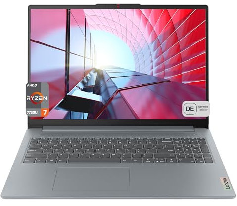 LENOVO IdeaPad Slim 3 Business Laptop, AMD Ryzen 7 7730U, 16 GB DDR4 RAM, 2 TB PCIe SSD, display WUXGA Anti-Glare, Scheda grafica AMD Radeon, Tastiera QWERTZ, FreeDos, Grigio