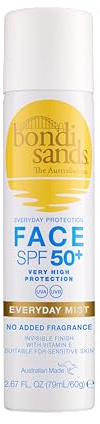 Bondi Sands SPF 50+ Everyday Face Mist – Gesichts-Sonnenspray, 60 g | Täglicher Gesichts-Sonnenschutz, LSF 50+, UVA-/UVB-Schutz, feiner Sprühnebel, schnell einziehend