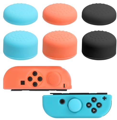 APOMOONS 6PCS Capuchons Joystick Switch 2, Lot de 6 Embouts Silicone Antidérapants Protège Stick Grip Confort Accessoires Manette Switch 2 Couvre-Stick Colorés pour Jeu Précis, Noir, Bleu, Orange