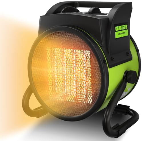 GARDTECH Keramik Heizstrahler Energiesparend, Heizlüfter mit PTC, Heizung Elektrisch extra Stark, Großes Luftvolumen, Bauheizer mit Thermostat, Kippschutz, Überhitzungsschutz, 2000 W, Grün