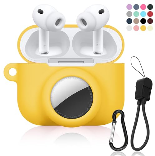 2 in 1 Soft Silicone Case Compatible with AirPod Pro 3 and AirTag, Shockproof Protective Skin Cover for AirPod Pro 3 with Keychain & Data Cable Lanyard for Men Women