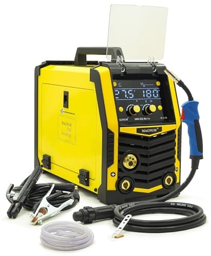 Magnum MIG MAG Schweißgerät 212 Alu Cu – Professionelles Inverter Schweißgerät mit Synergie, 200A, MIG/MAG/MMA/TIG Lift für Stahl, Edelstahl und Aluminium – Kompakt und Leistungsstark