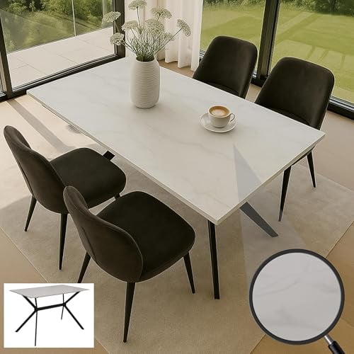 Mendler Esszimmertisch HWC-O58 Marmor-Optik 120cm Metall - weiß | Esstisch, Sinterstein