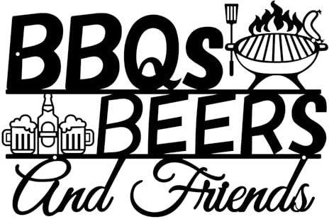 Metal BBQ Wall Art Signs for Outside Rustic BBQ Wall Decor for Barbecue Lovers Farmhouse Porch Sign with Vintage BBQ, Beer, Friends Design for Patio Backyard Porch Garden (Black)