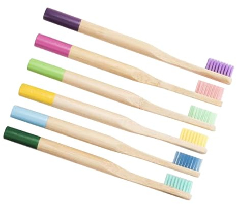 SOIMISS Bambuszahnbürste mit Weichen Borsten und Ergonomischem Design aus Natürlichem Bambus 6 Stück-pack für Gesunde Mundpflege für Kinder