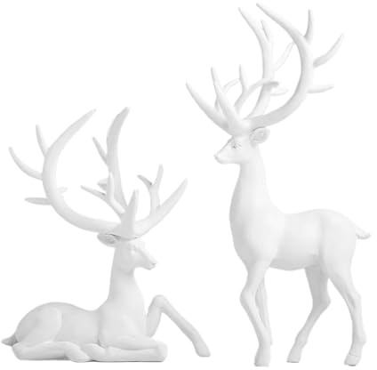 2 Stück Hirsch Deko, Weihnachtsdeko Innen Figuren, Rentier Elch Weihnachten Deko, Hirschgeweih Figur Skulpturen Tisch, Winter Decor, Weihnachten Rentier Weihnachtsdeko Aus Kunstharz, Partydekoration