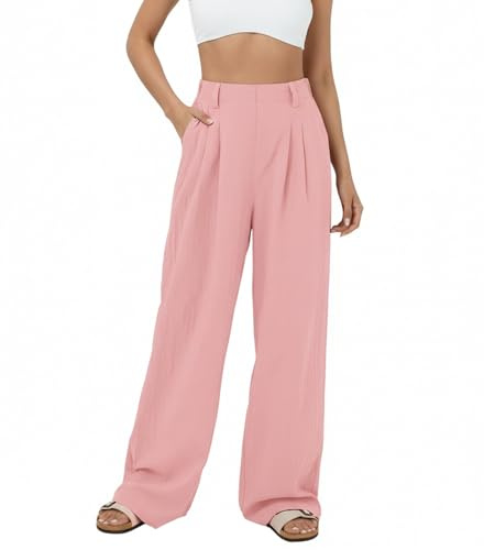 Neteson Pantalon Fluide Femme Eté Taille Haute Pantalon à Jambe Large | Pantalon Léger Chic Elegant Ample Décontractée Travail Droit Pants Longueur