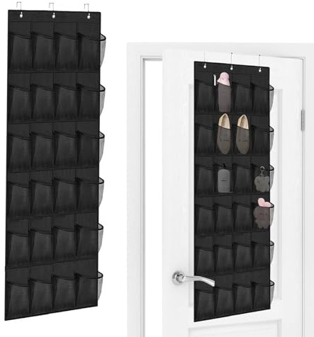 Organizer über der Tür für Schuhe mit 24 Taschen und 3 Haken Schwarz | Tür Organizer, Schuh Organizer Hängend,Multifunktionale Schuhregal Türs für Schlafzimmer Wohnzimmer Badezimmer