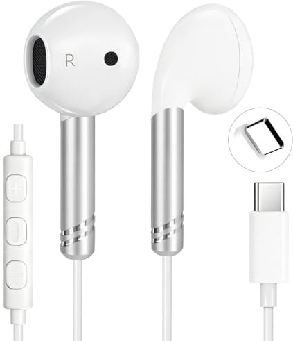 yobola Cuffie con Filo USB-C per iPhone, Auricolari In-Ear Tipo C Cuffiette | per Samsung Huawei Smartphone Android Tablet Laptop Sports, Controllo Chiamate/Volume/Musica, Stereo HiFi Pro, Comodo, Bianco