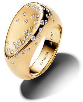 PANDORA Ring für Damen Ovaler Siegelring mit Steinbesatz Goldfarben