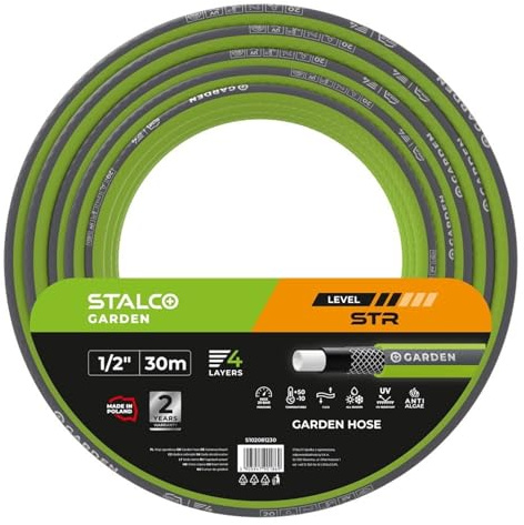 STALCO GARDEN STR Gartenschlauch 1/2 Zoll 30 m 4-lagig verstärkt UV-beständig 20 bar druckfest flexibel knickresistent mit Kreuzgewebe für Gartenbewässerung S102081230