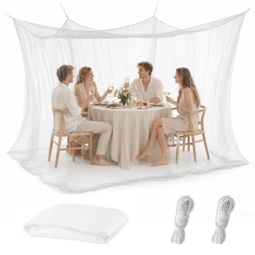Zanzariera per esterni, 300 x 300 x 250 cm, XXL, maglia fine 220, per giardino, gazebo, balcone, terrazza, letto matrimoniale, campeggio, colore bianco