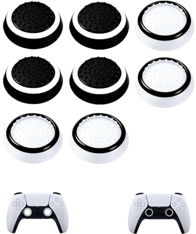 UEAVOID Gommini Joystick PS5 8 Pezzi (4 Neri, 4 Bianchi) | Cappucci Protettivi Antiscivolo in Silicone per Controller PS4 Xbox Switch | Migliora Grip e Precisione, Resistente all'Usura