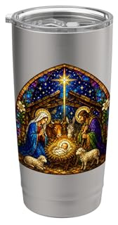 Heilige Krippe Stern Familie Kathedrale Mosaik Kunst mit Lämmern Doppelwandiger Edelstahl-Thermobecher