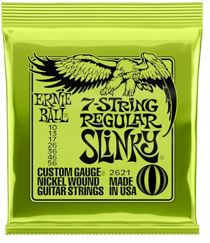 Ernie Ball, Regular Slinky 7-String Nickel Wound, Corde per chitarra elettrica a 7 corde, diametro 10-56