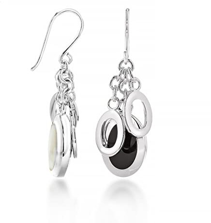 Tuscany Silver Damen Ohrhänger Sterling Silber Oval Onyx & Perlmutt