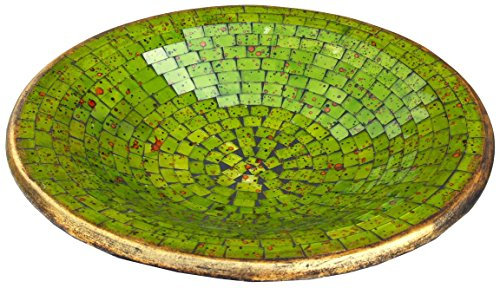GURU SHOP Runde Mosaikschale, Untersetzer, Dekoschale, Handgearbeitete Keramik & Glas Obst Schale - Design 10, Grün, Größe: Mittel (Ø 37 Cm), Wohnaccessoires für Balkon, Garten