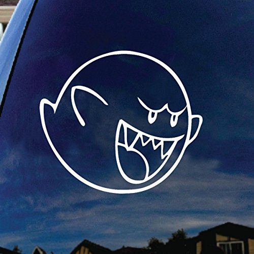 SoCoolDesign Mario Character Cartoon Boo Autofenster-Vinyl-Aufkleber, 10,2 cm breit, Weiß