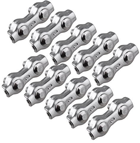 BQLZR 304 Stianless Steel Wire Rope Double Clips Clamps Buckle 2-Post Cable Clamp Wire Rope Clip Cable Clamp Polywire Connectors Steel Wire Connectors Pack of 10