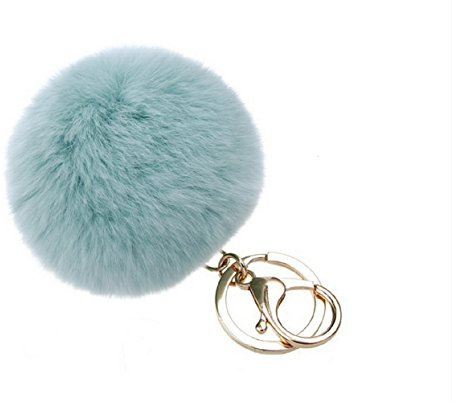 NOVAGO Porte Clé Pompon en Vrai Poil de Lapin, Doux au Toucher Garanti (Vert d'eau)